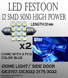 2pcs DE3021 31mm LED Car doom Light Bulbs 12SMD Car Lamp Festoon Blue Bulbs cool