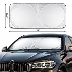 2win2buy Car Sunshade Jumbo (59″ x 33.5″) Fits More Vehicles & Keeps Car Truck SUV Minivan Cool & Protected From UV Rays – Easy to Use Front Windshield Shade