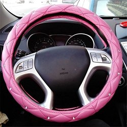 Aumo-mate 38CM 15″ Fashion With Rhinestone ,Car Steering Wheel Cover Auto Truck Skidproof Soft PU Leather(Pink Rhinestone)