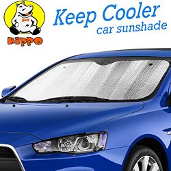 Hippo No.1 Front Car Sunshade Windshield-Jumbo/Standard Sun Shade Keeps Vehicle Cool-UV Ray Protector Sunshade-Easy to Use Sun Shade-Silver(55″X28″)