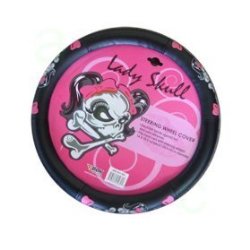 Lady Skull Pink Bowtie Comfort Grip Steering Wheel Cover