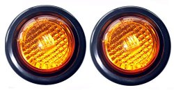 Pair of 2 LED 2″ Round Clearance/Side Marker Light Kit Amaber with Light and Grommet Truck Trailer RV 15103AK