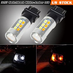 Partsam 2PCS 3157 Switchback Front Turn Signal Light 4057 3156 P27W Dual Color Amber White High Power Led for 2003-2015 FORD Explorer