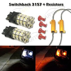 Partsam 2x 3157 White Amber Switchback LED Bulbs Front Turn Signal Light Blinker 60-SMD +Load Resistors 3157A 3357A 3457A 4157NA 3757A 3057A 3057 Standard Type (NOT CK)