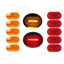 Partsam 5 Amber + 5 Red surface Mount Side Marker 6 Leds Clearance Lamp w/ Removable Lens