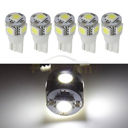 Partsam QTY(5) White 5-5050-SMD 161 194 LED Bulb for Clearance Cab Marker Light lamp