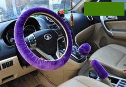 Pesp® Non-slip Car Decoration Steering Wheel Handbrake Gear Shift Cover Plush New (Purple)