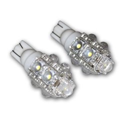 TuningPros LEDCK-T10-W9 Clock LED Light Bulbs T10 Wedge, 9 Flux LED White 2-pc Set