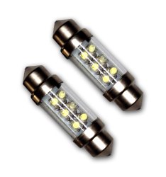 TuningPros LEDUHL-39M-W6 Under Hood Light LED Light Bulbs Festoon 39mm, 6 LED White 2-pc Set