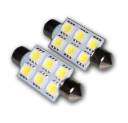 TuningPros LEDUHL-39M-WS6 Under Hood Light LED Light Bulbs Festoon 39mm, 6 SMD LED White 2-pc Set