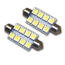 TuningPros LEDUHL-39M-WS8 Under Hood Light LED Light Bulbs Festoon 39mm, 8 SMD LED White 2-pc Set