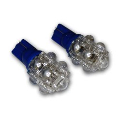 TuningPros LEDUHL-T10-B9 Under Hood Light LED Light Bulbs T10 Wedge, 9 Flux LED Blue 2-pc Set
