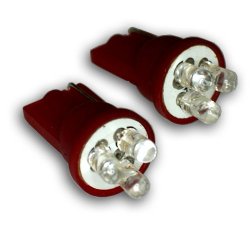TuningPros LEDUHL-T10-R3 Under Hood Light LED Light Bulbs T10 Wedge, 3 LED Red 2-pc Set
