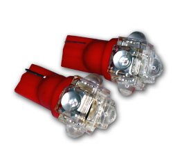 TuningPros LEDUHL-T10-R5 Under Hood Light LED Light Bulbs T10 Wedge, 5 Flux LED Red 2-pc Set