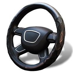 Vitodeco Race Grid Perforated Synthetic Leather Steering Wheel Cover, Air Freshener Gift, Standard Fit (Black)