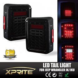 Xprite Smoke Lens Red LED Tail Light Assembly w/ Turn Signal & Back Up For Jeep Wrangler JK JKU 2007 – 2016
