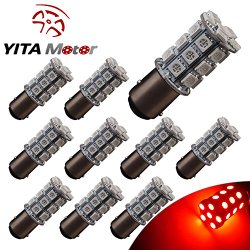YITAMOTOR 10 X 1157 BAY15D 5050 27-SMD LED Tail Brake Stop Pure Red Light Bulbs 7528 2057 2357