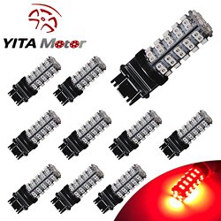 YITAMOTOR 10 X 3157 68-SMD Brake Tail Stop Light Pure Red LED Bulbs T25 3057 3457 4157
