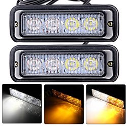 Astra Depot 2X Amber & White 4-LED Emergency Strobe Light Head Waterproof Surface Mount Deck Dash Grille