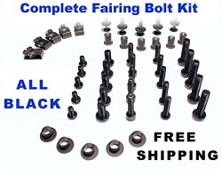 Black Complete Motorcycle Fairing Bolt Kit Yamaha YZF-R6 2003 – 2004 YZF-R6s 2006 – 2009 Body Screws, Fasteners, and Hardware