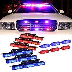 DT MOTO™ Blue Red 54X LED Police Vehicle Dash Deck Grille Strobe Warning Lights – 1 set