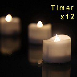 eLander LED Tea Lights Flameless Candle with Timer, 6 Hours On and 18 Hours Off, 1.4 x 1.6-Inch., 12 Pieces, White