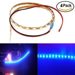EverBright® 4-Pack Super Bright Blue 45CM 1210 45-SMD DC 12V Flexible LED Strip Light Waterproof For Car Decoration Strip Light Interior Atmosphere Lamp – Vehicle DRL Day Running – Party – Festival Light(You Need 3M Tape)