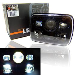 GENSSI 7×6 Projector LED Headlight Sealed Beam Replacement w/ CREE Chips DOT (Black Housing) 1pc