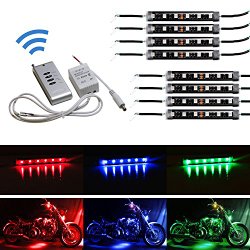 iJDMTOY 8pcs RGB Multi-Color LED Motorcycle Ground Effect Light Kit w/ Wireless Remote Control
