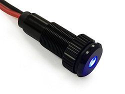 LED Indicator Light – Aluminum Pilot Dash Lights with Colored Acrylic Lens – Flush Panel Mount – 12V (Black Bezel, Blue LED)
