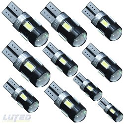 LUYED 10 x 240 Lumens Super Bright T10 5630 6-smd Canbus Lens White Color W5W 194 168 2825 LED Bulbs used for Signal Lights, Trunk Lights, Dashboard Lights, Parking Lights