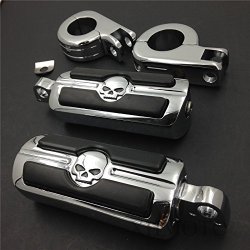 Motorcycle 1 1/4″ Highway Skull Foot Pegs P-Clamps For Harley Sportster 883 1340 XL1200