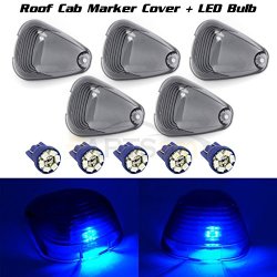 Partsam 5X15442 Roof Light Cab Marker Smoke Cover+5X Blue 6-3020-SMD LED Bulb for 1999-2015 Ford F-150 F-250 F-350 F-450 F-550 Super duty