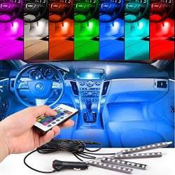 Possbay RGB Car Interior Lights Lamp Floor Decorative Strip Remote Music Voice Control DC 12V 36 LED