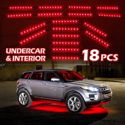 RED Premium 18pcs Underglow + Car Interior Three Mode LED Neon Accent light Kit Waterproof Ultra Bright + Plug & Play Ultimate Coverage