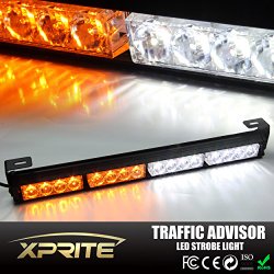 Xprite 18″ 16 LED Emergency Warning Traffic Advisor Vehicle LED Strobe Light Bar – White & Amber Yellow