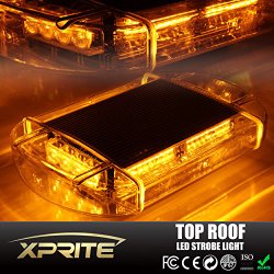 Xprite 40 LED High Intensity Law Enforcement Emergency Hazard Warning Flashing Car Truck Construction LED Top Roof Mini Bar Strobe Light with Magnetic Base (Amber/Yellow)