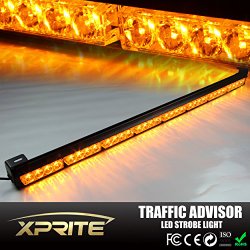 Xprite Amber Yellow 35.5″ 32 LED 7 Modes Traffic Advisor / Advising Emergency Warning Vehicle Strobe Top Roof LED Light Bar