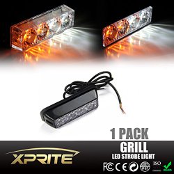 Xprite White & Amber/Yellow 4 LED 4 Watt Emergency Vehicle Waterproof Surface Mount Deck Dash Grille Strobe Light Warning Police Light Head with Clear Lens