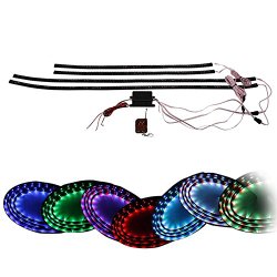 ZHOL® 7 Color LED Under Car Glow Underbody System Neon Lights Kit 48″ x 2 & 36″ x 2 w/Sound Active Function and Wireless Remote Control