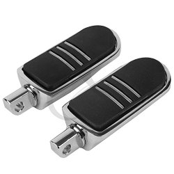 TCMT Chrome Rubber Inlay StreamLiner Foot Pegs Motorcycle Footpeg Footrest Set For 1986 and Newer Harley-Davidson Touring and Softail Models, plus most highway pegs that use a male mount.