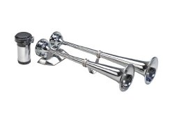 Wolo (170) Ocean Alert Chrome Plated Dual Trumpet Horns – 12 Volt, Low and High Tone