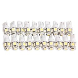 XT AUTO 20pcs Super White T10 Wedge 5-SMD 5050 LED Light bulbs W5W 2825 158 192 168 194 for Car Boot Trunk Map Light Number Plate License Light