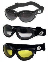 Three (3) Pairs Birdz Eagle Padded Motorcycle Goggles Airsoft Googles Comes with Clear, Smoke, and Yellow Day and Night riding comfort You Should Have Googles For Any Weather Condition