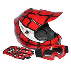 TCMT Dot Youth & Kids Motocross Offroad Street Helmet Red Spider Net Motocross Off-Road Helmet MX Goggles+Gloves L