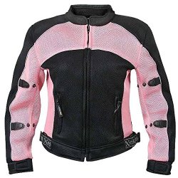 Xelement CF-508 Womens Black/Pink Mesh Armored Jacket – X-Large