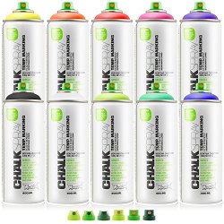 Montana Cans Chalk Spray Paint Temporary Marking Eco-Friendly – Kit with all 10 Colors – FREE Montana 6-Cap Set