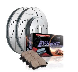 Power Stop K1043 Front Ceramic Brake Pad and Cross Drilled/Slotted Combo Rotor One-Click Brake Kit