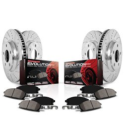 Power Stop K840 Front and Rear Ceramic Brake Pad and Cross Drilled/Slotted Combo Rotor One-Click Brake Kit