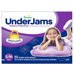 Pampers Underjams Bedtime Underwear Girls,Size Small/Medium Diapers, 50 Count
